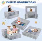 Costzon Modular Kids Play Couch Set, Glow in the Dark 2 Seat Toddler Chair, Fold Out Children Sofa Couch, Bedroom Playroom Furniture for Toddlers, Convertible Foam and Floor Cushion for Boys Girls