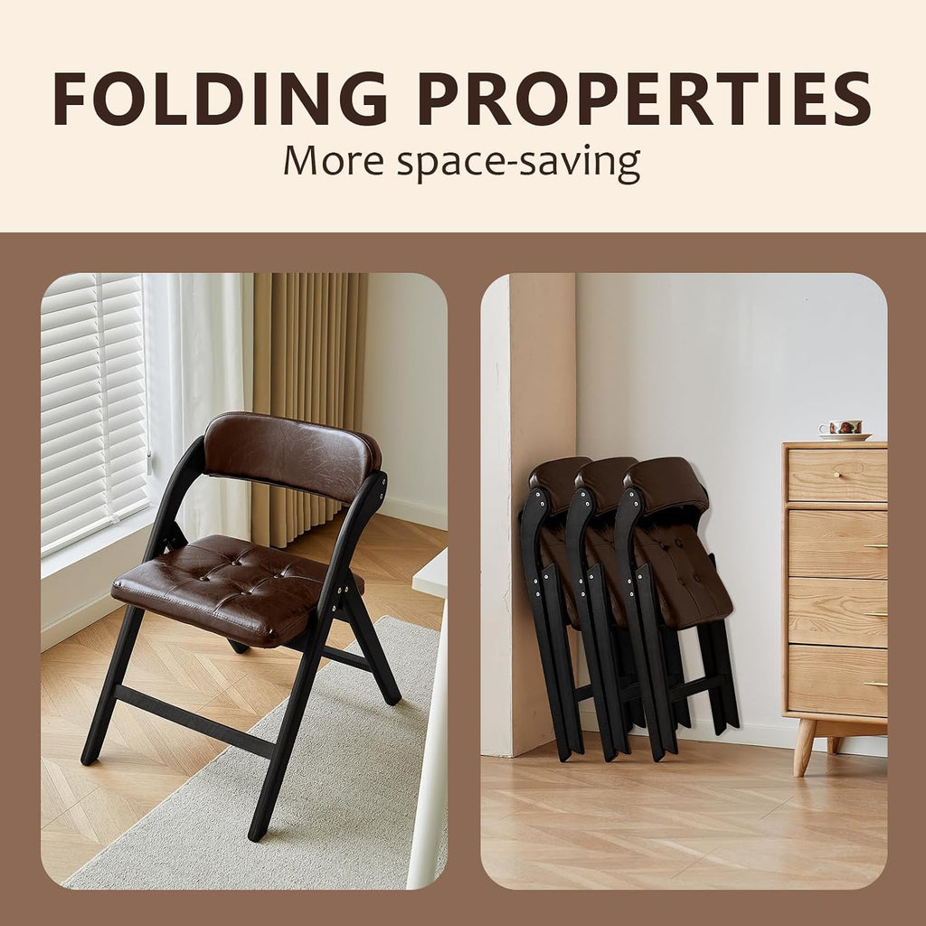 Wooden Folding Chairs Set of 2, Modern Folding Chairs with Padded Seats, Folding Dining Chairs, Padded Folding Chair for Party Chairs, Weddings, BlackBrown