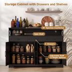Sideboard Buffet Cabinet with Storage, 55" Kitchen Buffet Cabinet with Charging Station, Farmhouse Coffee Bar Station with Drawers and Doors, Credenza for Kitchen Living Room Entryway, Dark Brown