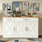 Vongrasig Buffet Cabinet with Storage, 43” Farmhouse Coffee Bar Cabinet with 3 Doors, Wood Buffet Table for Kitchen Dining Room Living Room, Off White