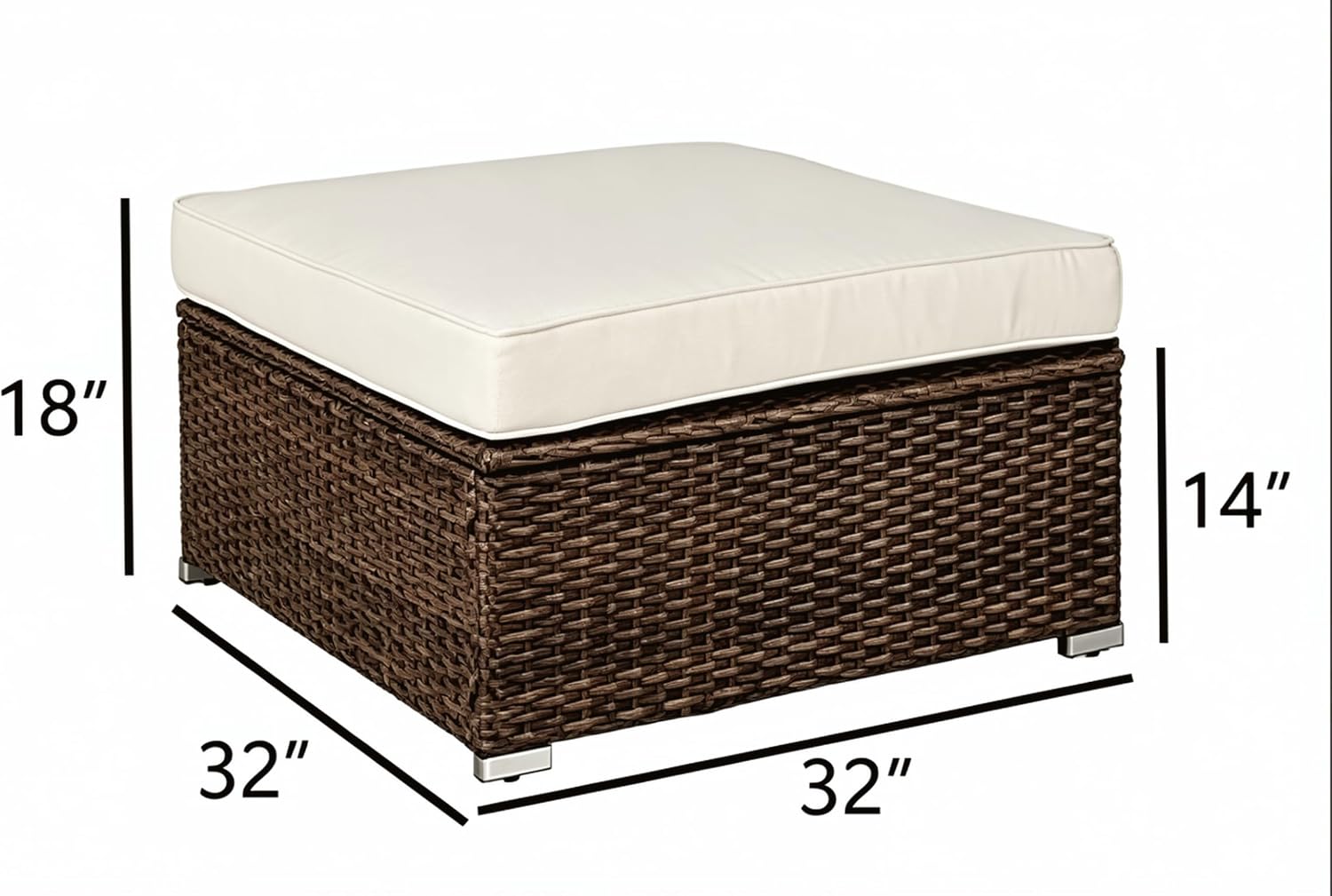 COSIEST 2 Piece Wicker Outdoor Ottoman Set, Patio Footstools with Removable Thick Cushions, Rattan Footrests for Deck, Backyard, Poolside, White