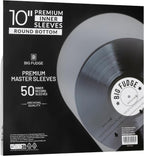 Big Fudge Vinyl Premium 10-Inch Round Bottom Inner Vinyl Sleeves - Anti Static Rice Paper for Dust-Free Records - Covers for Vinyl Record Storage & Vinyl Accessories - 50pcs Pack