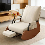 Rocking Chair Nursery, Comfortable Upholstered Recliner Rocker with Foot Rest, Side Pocket and Adjustable High Backrest, Soft Corduroy Modren Rocking Chair Living Room Bedroom, Beige