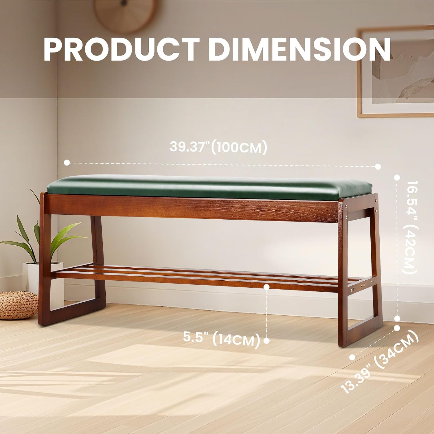 FAHKNS 2-Tiers Shoe Rack Bench 39.4" Shoe Bench with Flip-Top Storage Box, Rubberwood Entryways Shoes Rack for Hallway, Living Room, Bedroom, Closet