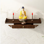 Prayer Altar Personal Shrine Stand Wall-Mounted Buddha Altar Shelf Stand, with Storage Tier, Antique Carving Buddha Offering Table(66cm/26in)