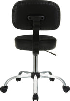 Amazon Basics Multi-Purpose Drafting Spa Bar Stool with Back Support, Upholstered, and Wheels, Black, 22.72"D x 22.72"W x 37.8"H