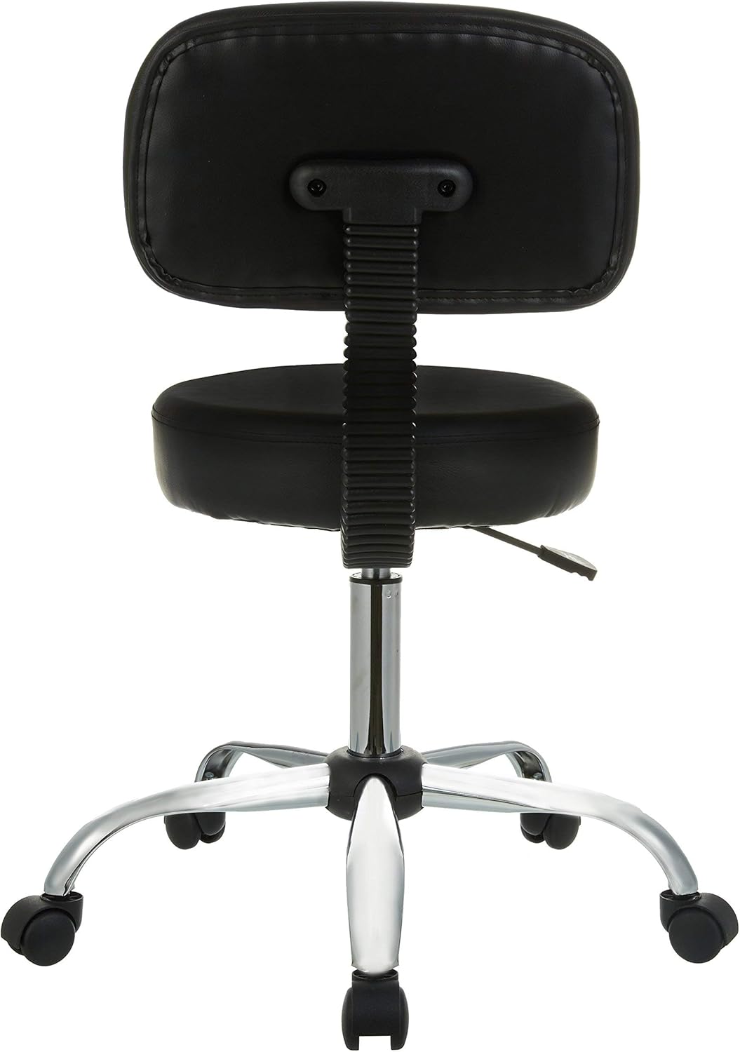 Amazon Basics Multi-Purpose Drafting Spa Bar Stool with Back Support, Upholstered, and Wheels, Black, 22.72"D x 22.72"W x 37.8"H