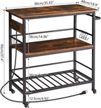 IBUYKE Kitchen Island with 3 Shelves, Island Table for Kitchen with Power Outlet,Kitchen Cart with Large Worktop,Rolling Bar Cart for Home, Outdoor, Kitchen TMJ024H