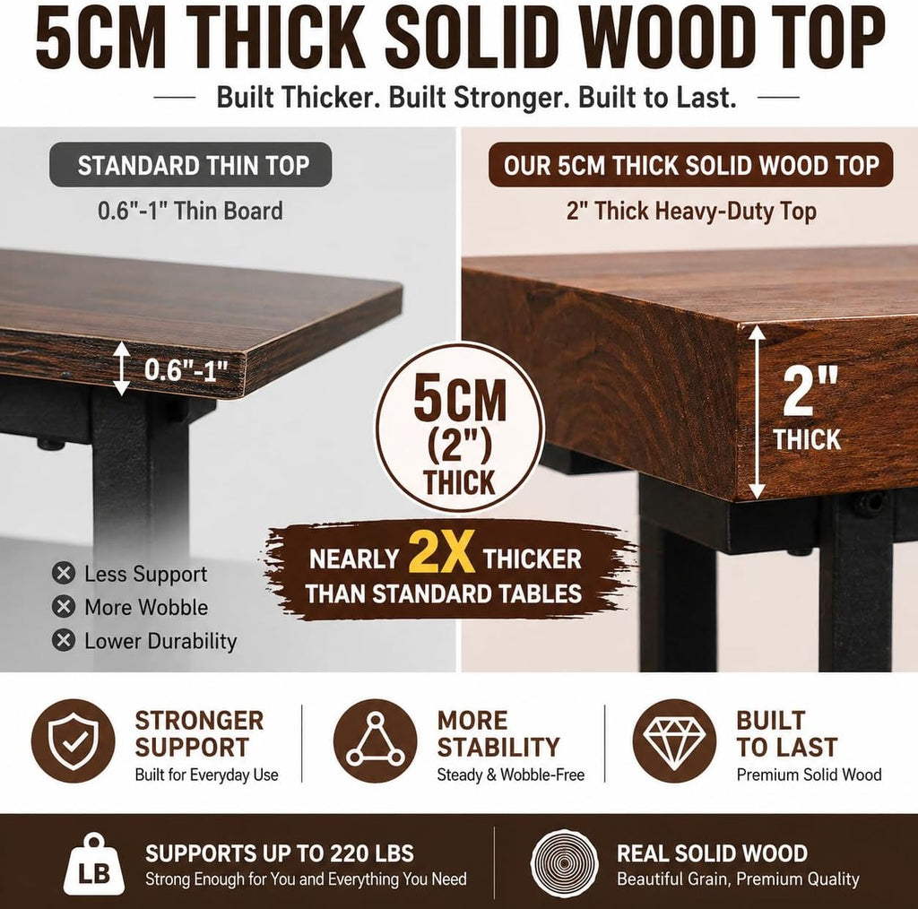 Live Edge Bar Table with Guardrail, 2" Thick Solid Wood Long Narrow High Top Table, Industrial Counter Height Pub Table, Breakfast Tables with Metal Frame for Kitchen, Window, Coffee Bar