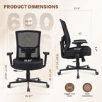 600lbs Big and Tall Office Chair with Adjustable Lumbar Support,Ergonomic Heavy Duty Office Chair for Heavy People,Mesh Desk Chair with Wide Seat for Home