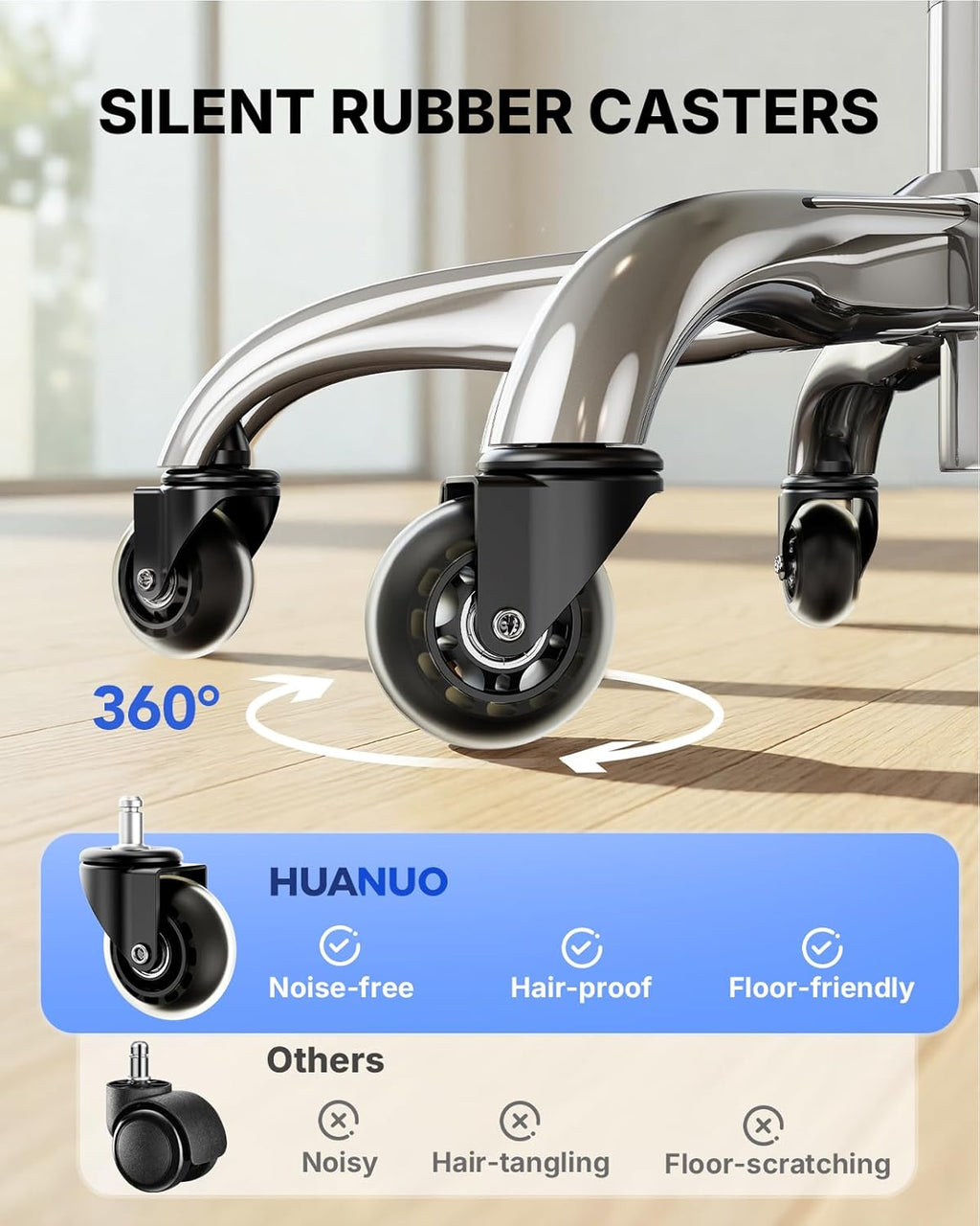 HUANUO Ergonomic Office Chair with 6D Armrest, Seat Depth Adjustment, Lumbar Support, Quiet Rubber Caster, High Back Mesh Gaming Chair with 3D Headrest, Big and Tall Desk Chair for Home Office, Black