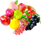 24Pcs Realistic Artificial Fruit Set,Fake Strawberries Grapes Plastic Wax Apples Pears Peaches Passion Fruits,Plastic Lifelike Fruits for Home Kitchen Cabinet Table Decor,Photography Props
