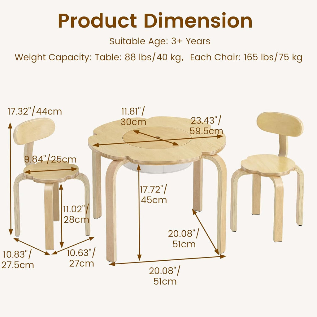 Olakids Kids Table and Chair Set, Wooden Toddler Activity Desk with Center Storage Basket, Ideal 3-Piece Children Furniture for Art Crafts Playing Eating Drawing Reading