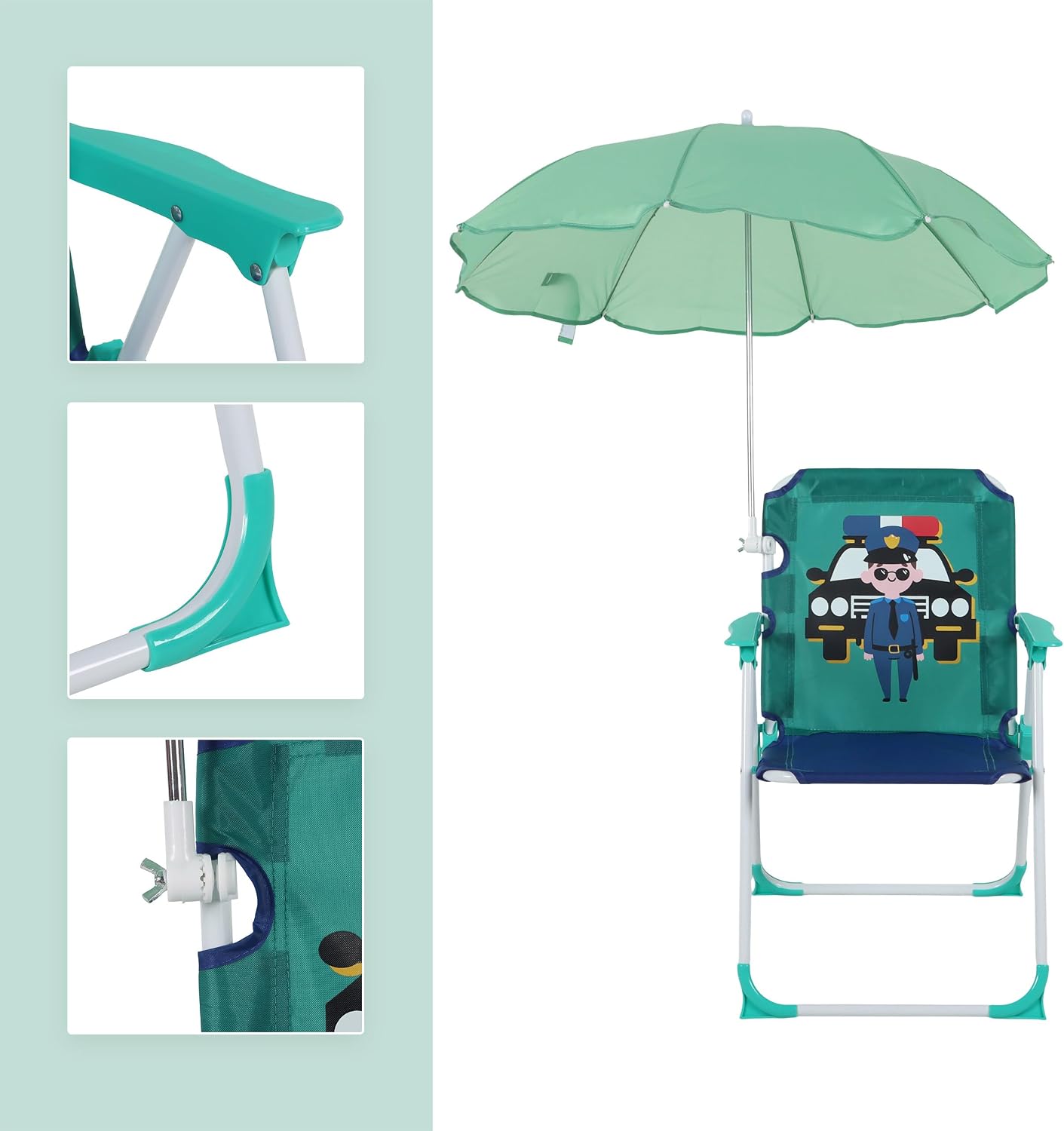 Relaxdays Children's Folding Chair with Parasol for Camping and Picnic, 51.5 x 36 x 37.5 cm, Multi-Coloured