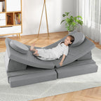 Costzon Kids Play Couch Sofa, Large Modular Folding Sofa Building Fort Playset with Handle, Machine-Washable Cover, Convertible Foam Cushion for Playroom Bedroom Boys Girls Gifts (10-Piece, Gray)