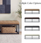 60.5" Faux Leather Bench with Button Tufted Seat, Mid-Century Modern Upholstered End of Bed Bedroom Benches, Oversized Entryway & Dining Room Ottoman with Metal Base, Camel