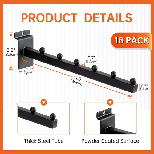 12 Inch Waterfall Slatwall Display Hooks with 6 Balls, Heavy Duty Tube Slat Wall Hanger, Slatwall Accessories for Retail Display, Clothing, Bags, Accessories(18 Pcs)