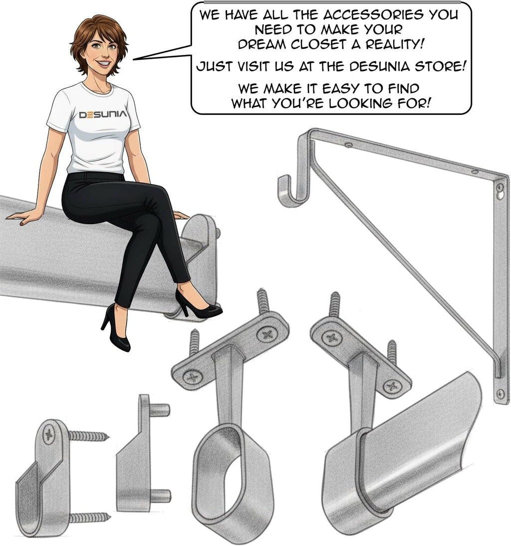 48" Oval Closet Rod Kit | Polished Chrome | Screw-On End Brackets & Hardware | Heavy-Gauge Steel | 10 Kits | Desunia