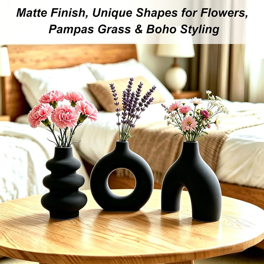 Upgraded Ceramic Vases Set for Home Decor, 3 Piece Modern Neutral Room Decor Desk Vase Bedroom Decor Flower Vase for Table Shelf Office Kitchen, Happy Birthday Gifts for Women Mom Men (Mix-3Pcs)