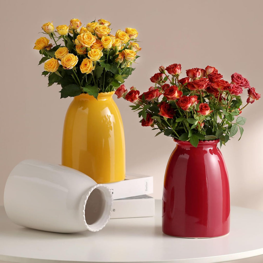 White Ceramic Vase Modern Minimalist Table Centerpiece, Round Smooth Flower Holder for Living Room, Shelf, Mantel, Wedding & Home Decor-8.27" H