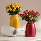 White Ceramic Vase Modern Minimalist Table Centerpiece, Round Smooth Flower Holder for Living Room, Shelf, Mantel, Wedding & Home Decor-8.27" H