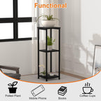 10" Wide Square Drink Table with Adjustable Feet - 3-Tier Small Side Table for Apartments, Balcony & Office | Space-Saving, Lightweight & Multi-Functional (Plants, Books, Drinks,Black)