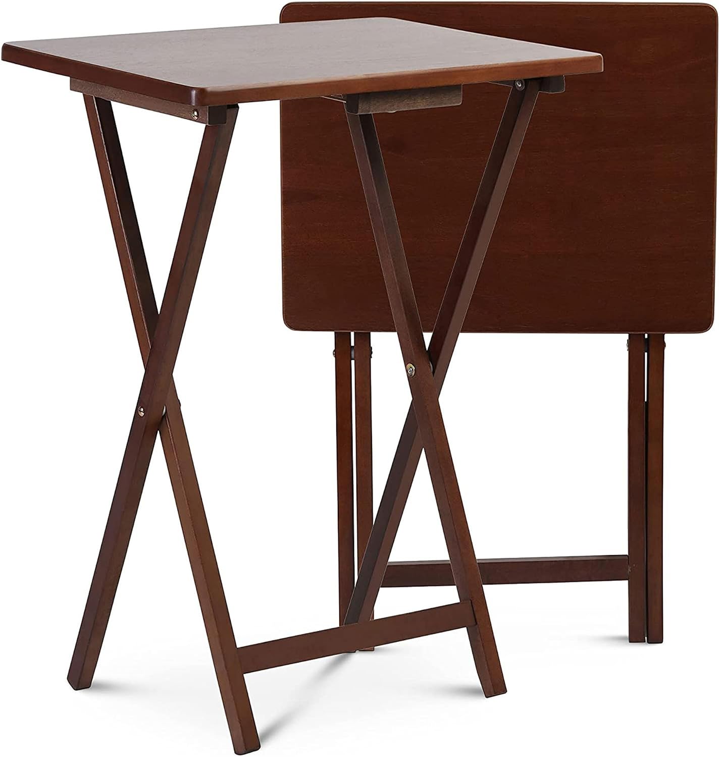 PJ Wood - Folding Wood TV Tray Table - Honey Oak, 10-Piece Set | Rectangular Design, Cross Base, 14.57 in W x 19.09 in L x 26 in H, Indoor Use, Assembly Required, Screwdriver Hammer Needed