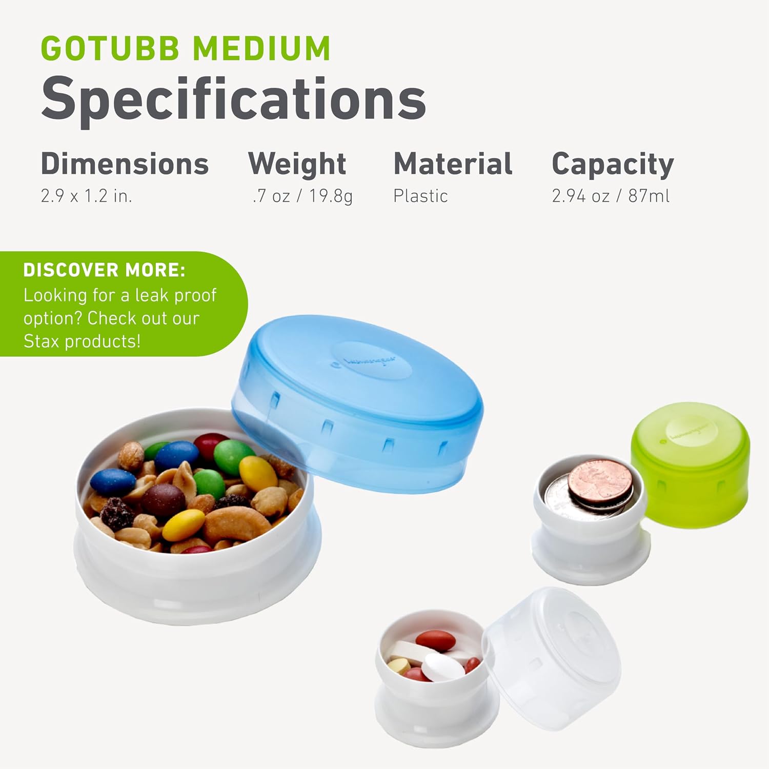 humangear GoTubb – Storage Containers for Snacks, Small Essentials and Travel Gear, Made from Food-Safe Materials, Clear/Aqua/Teal, Medium (3-pack)