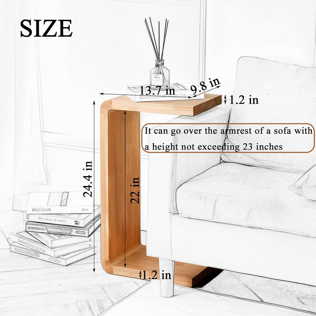 C-Shaped Side Table, Solid Wood End Table for Couch Sofa and Bed, Wooden C Tables for Living Room Bedroom, Small Snack Tray Table for Space Saving (1, 24.4" H-Natural)
