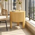 Natural Wood Round Fluted Side Table, Boho end Tables Living Room, Decorative Accent Table for entryway