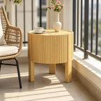 Natural Wood Round Fluted Side Table, Boho end Tables Living Room, Decorative Accent Table for entryway