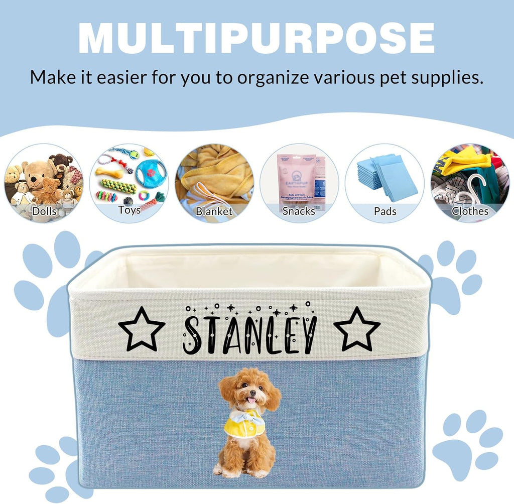 Customized Pet Toy Storage Basket - Personalized Dog & Cat Toy Organizer with Name, Foldable & Durable Fabric Bin for Pet Supplies, Organizer for Toys, Coats, Clothing, Blankets Pink