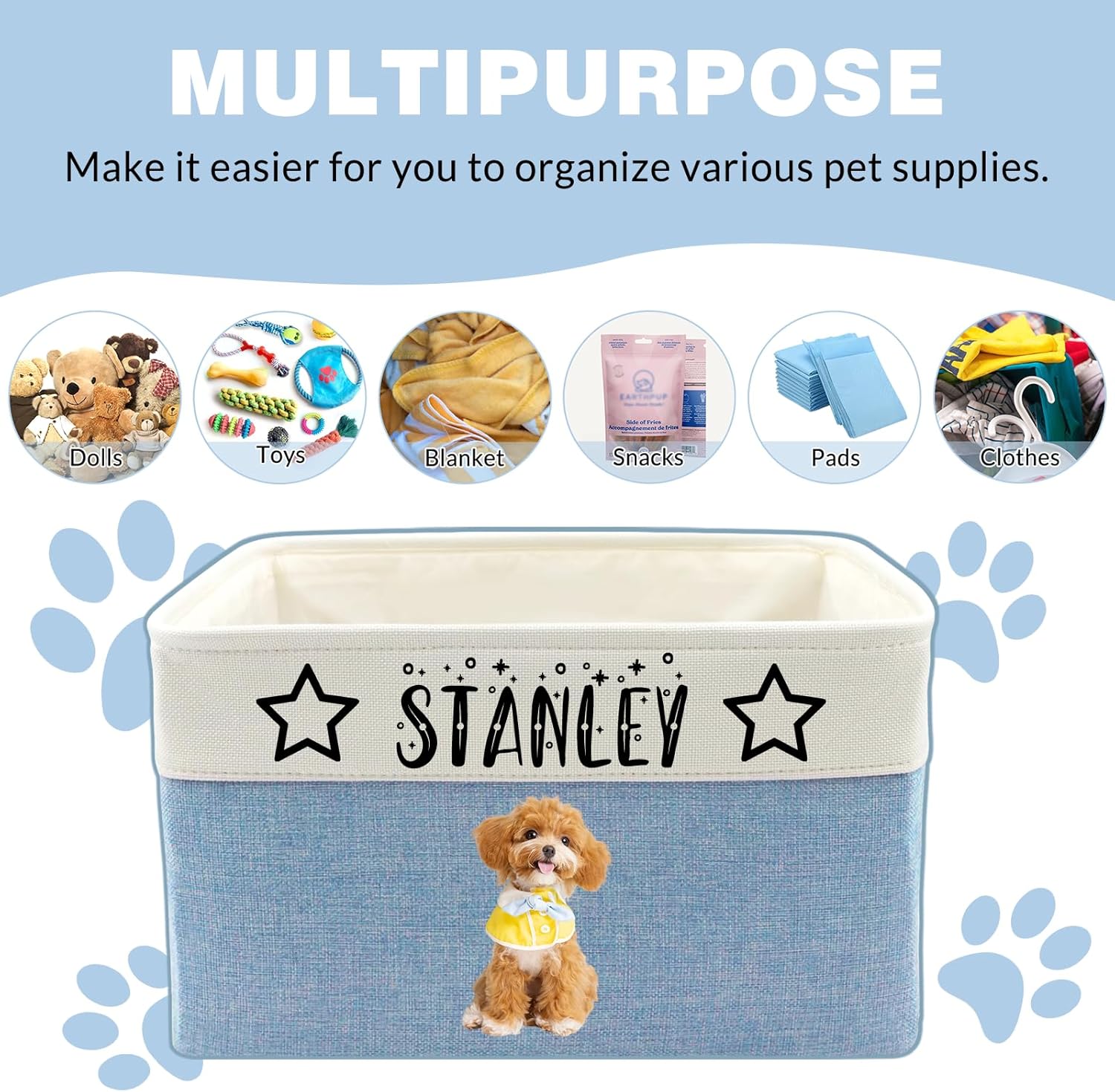 Customized Pet Toy Storage Basket - Personalized Dog & Cat Toy Organizer with Name, Foldable & Durable Fabric Bin for Pet Supplies, Organizer for Toys, Coats, Clothing, Blankets Pink