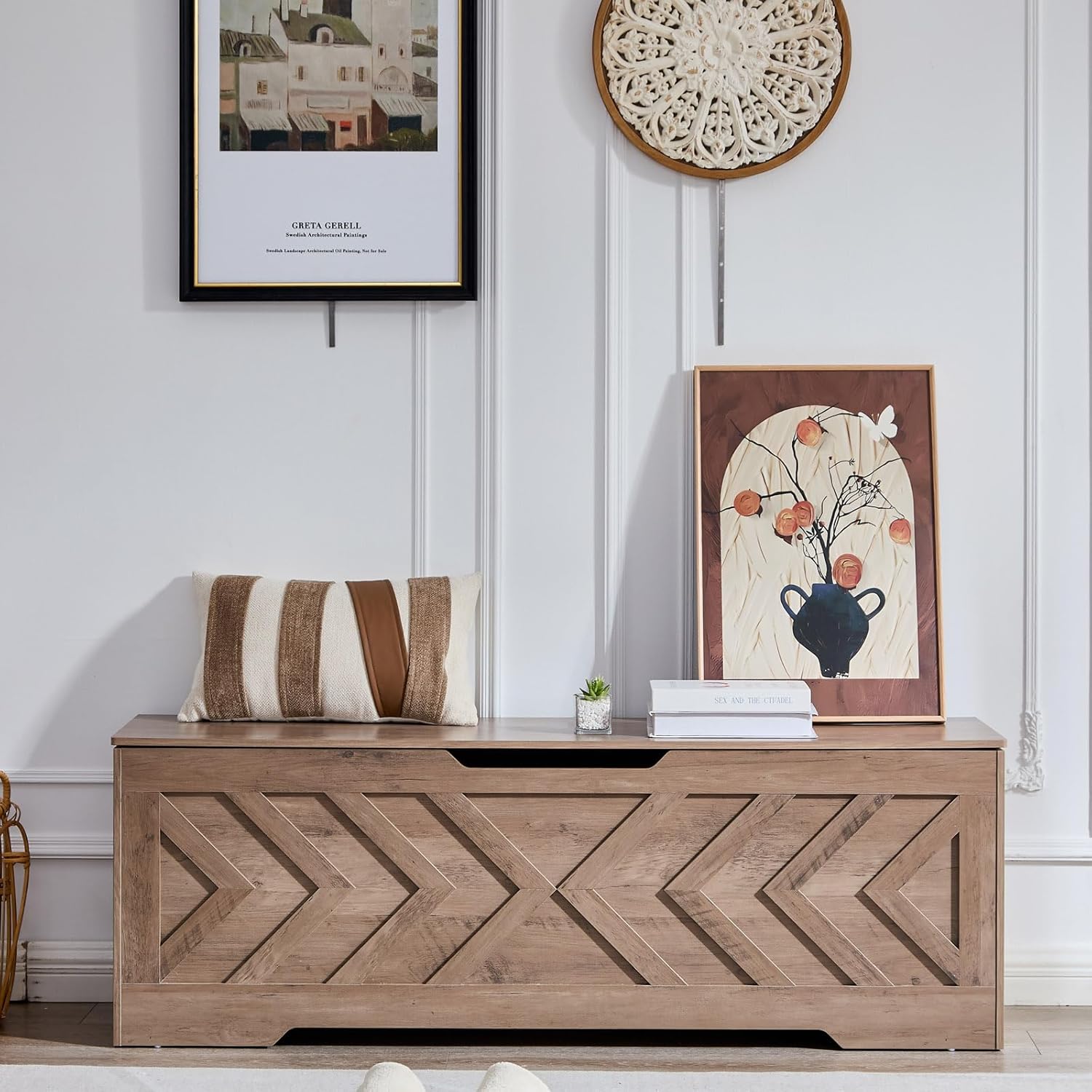 55.1” Storage Bench, Extra Large Entryway Bench with Storage,Storage Chest with 2 Safety Hinges,Blanket Storage,Shoe Storage Chest for Bedroom,Living Room,Easy Assembly. (Greige)