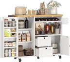knoworld Rolling Kitchen Island with Storage Cabinet, 41.3'' Width Kitchen Cart with Desktop Drop Leaf Countertop, Portable Mobile Island with Towel Rack, Spice Rack Shelf, White
