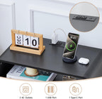 23.6" Modern Black Nightstand Set of 2 with Chariging Station 2AC+USB+Type-C, Classic Striped Side Table with Door+Storage Shelf, Rectangle End Table for Living Room, Bedroom (2, Black)
