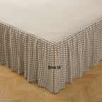 Silnuo Taupe/White Plaid Bed Skirt Washed Cotton Shabby Gingham Checkered Dust Ruffle King Size 14" Bedding(1 Bed Skirt Only)