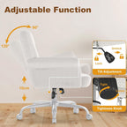 Comfy Home Office Desk Chair, Upholstered Fuzzy Vanity Chair with Wheels and Arms, Modern Adjustable Swivel Computer Seat for Make Up, Home Office, Living Room, Bedroom, Teddy Fleece, White
