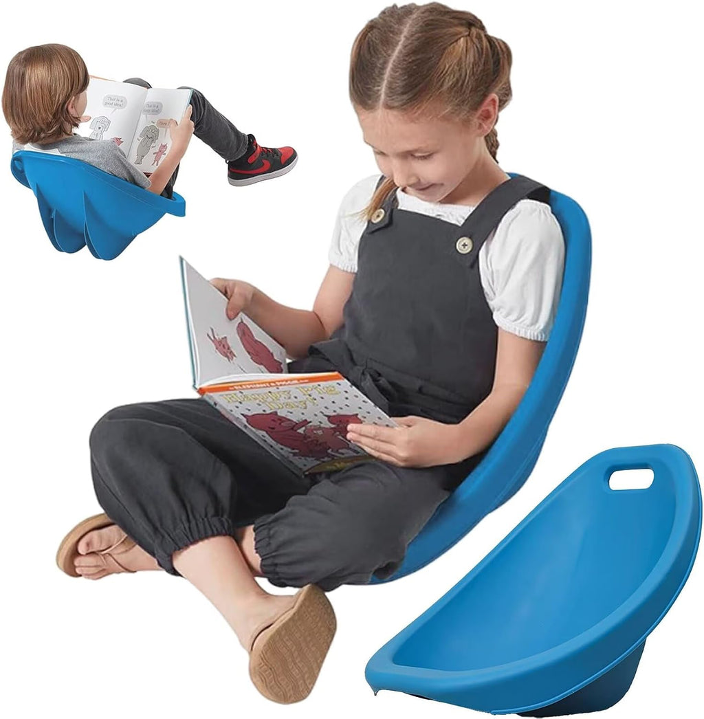 Floor Chair for Kids, 2 Packs Blue Sensory Rocking Chair, Portable Reading Chair with Back Support, Plastic Scoop Chairs for Classroom, Flexible Seating for Classroom, Scoop Rocker Chair for Toddler