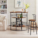 Oval Bar Table with Wood Counter Top and Wine Rack Storage Bar Cabinet for Dining Room Brown Metal Frame Coffee Bar Stand for Home