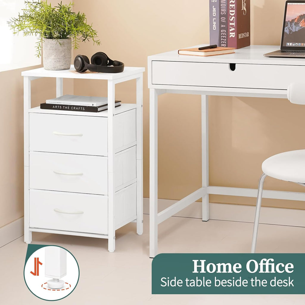 Yoobure Night Stand with Charging Station, 16 Colors LED Nightstand with USB Ports and Outlets, End Table with 3 Fabric Drawers and Storage Shelf, Bedside Tables Small Dresser for Small Space White