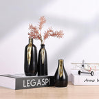 LCCCK Black and Gold Mini Ceramic Vase Set of 3, Small Ceramic Vase Set for Decorative, Bud Vases for Centerpieces Nightstand Kitchen, Boho Farmhouse Home Coffee Table Tray Decor