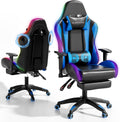 Mr IRONSTONE RGB Gaming Chair with Bluetooth Speakers, Ergonomic Gamer Chair with LED Lights, Vibration Lumbar Support, Footrest and High Back Reclining Design for Adults, Blue