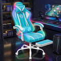RGB Gaming Chair with LED Lights Massage Ergonomic Computer Gaming Chair High Back Video Game Chair with Footrest and Adjustable Lumbar Support Linkage Armrest Gamer Chairs for Adults Blue and White