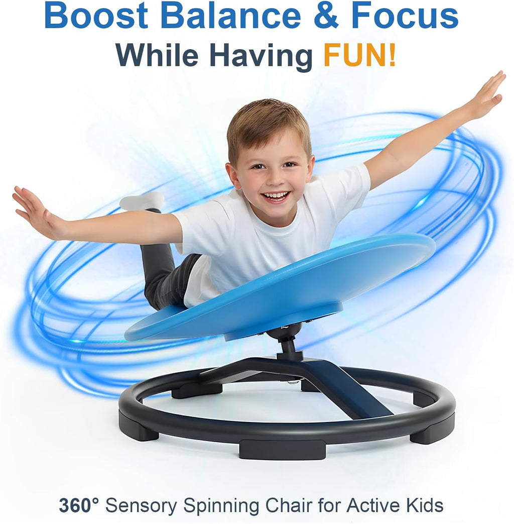 Spinning Chair for Autistic Kids, Sensory Swivel Chair with 360° Rotation, 220LBS Capacity, Non-Slip Base, Sit and Spin Toy for Children with ADHD, Balance and Coordination (Blue)