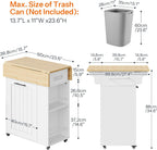 HOOBRO Kitchen Island with Trash Can Storage, Rolling Kitchen Island with Drop Leaf Countertop, Island Table with Power Outlet & Spice Rack, for 10 Gallon Garbage Bin, White and Natural WN33UZD01