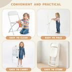 4 Pack Kids White Plastic Folding Chair with Metal Frame for Toddler&Children, Lightweight and Stackable Foldable Seats for Indoor, Outdoor, Classrooms, Desks, Parties, Events
