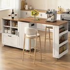 72" Rolling Kitchen Island with 360° Swivel Table & Power Outlet, Farmhouse Mobile Island Table with Storage Cabinet on Wheels, Wood Island Cart with Spice Rack for Kitchen,Dining Room,White