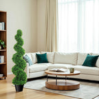 4ft Artificial Boxwood Spiral Tree Set (2 Pieces), Faux Plants Outdoor with Weighted Pot, Artificial Outdoor Plants for Outdoor Walkway & Indoor Decor, Boxwood Topiary, Artificial Trees for Outdoors