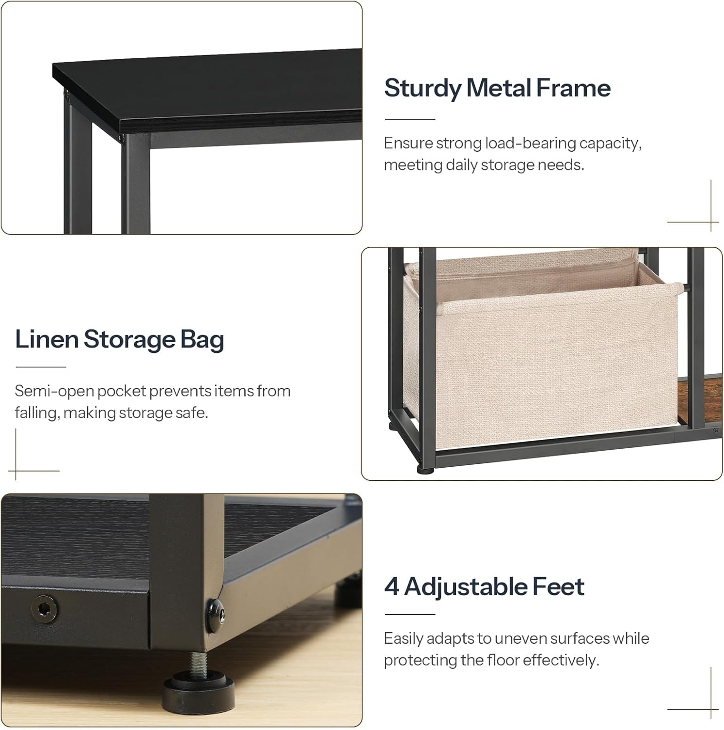 HOOBRO Narrow Console Table with Storage Basket, 29.5" Small Entryway Table with 3-Tier Storage Shelves, Behind Couch Sofa Table, Hallway Table for Living Room, Black and Beige BB60XG01